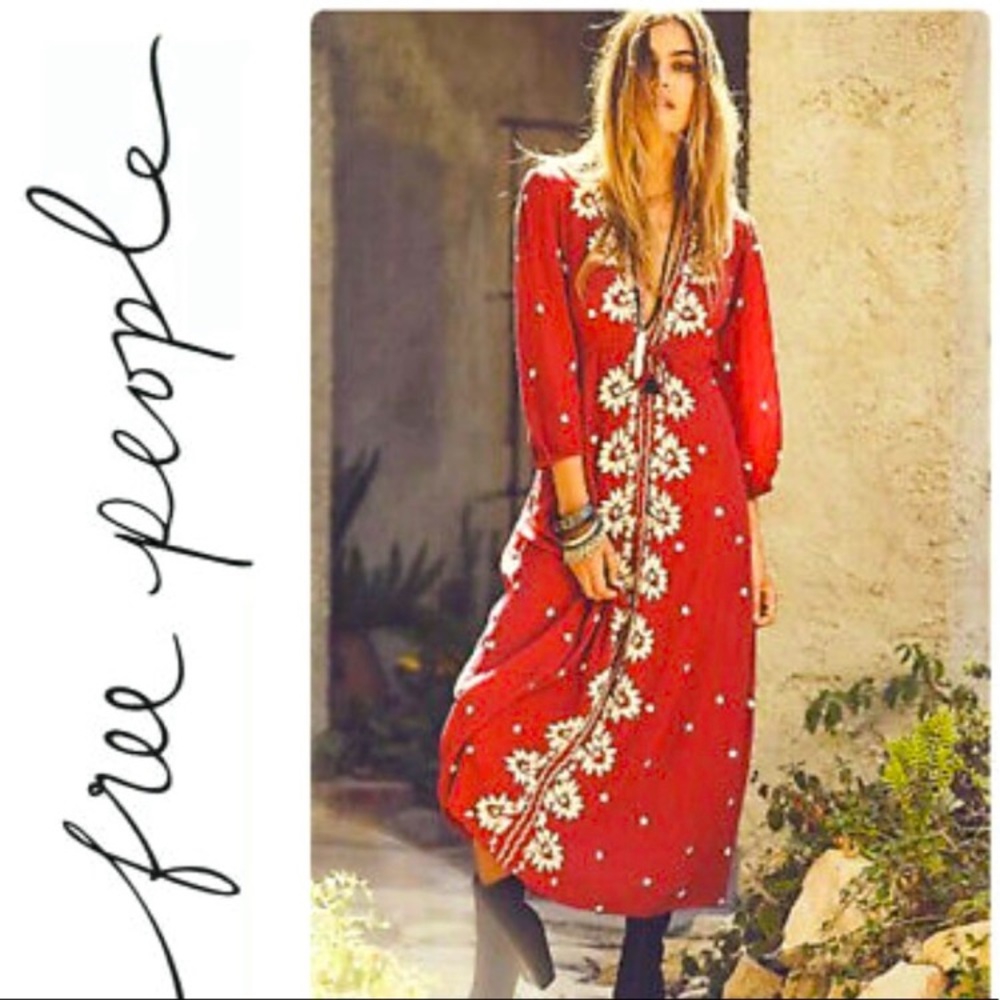 Free People Rock n Roll Red Combo Dress Size XS.